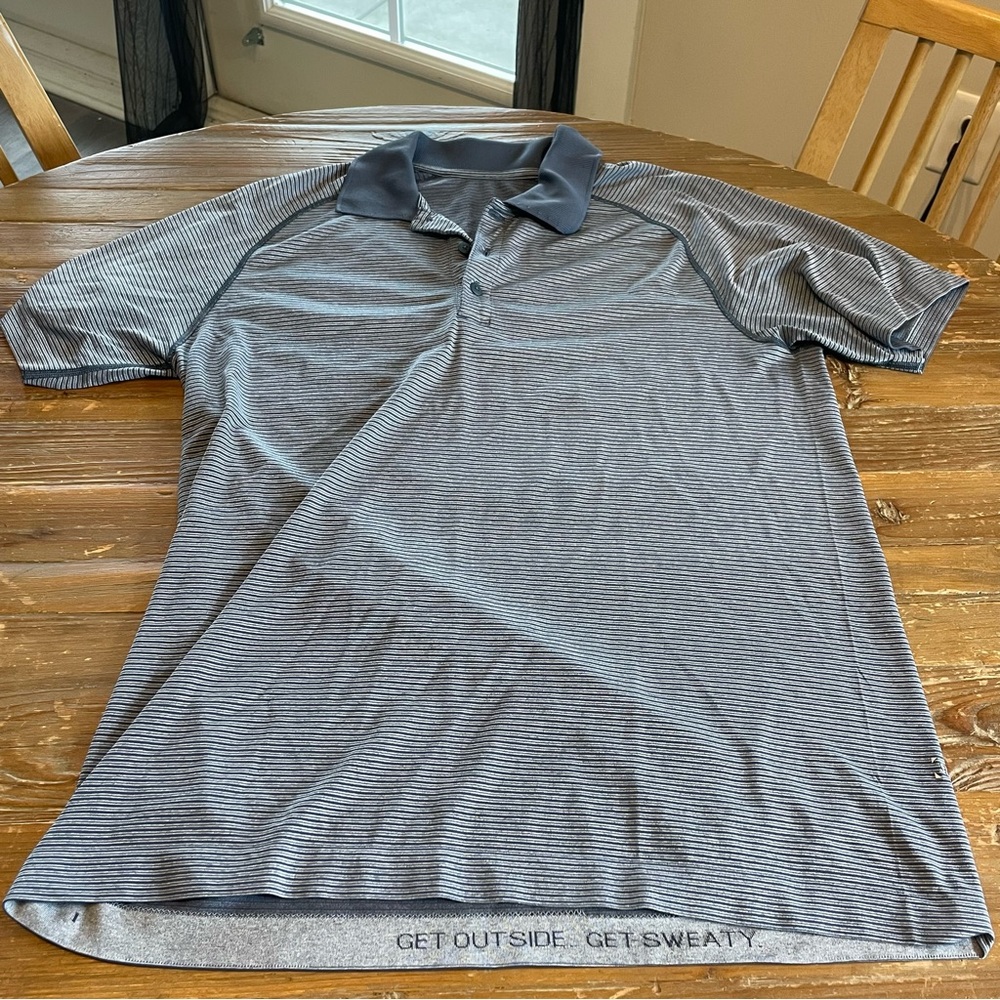Men's Lululemon Striped Polo Shirt - Blue, Medium